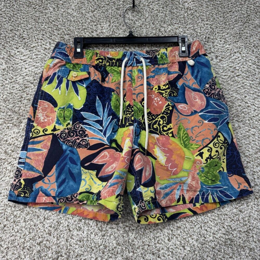 Vintage Polo Ralph Lauren Swim Trunks Men Medium Floral Drawstrings Hawaiian Y2K